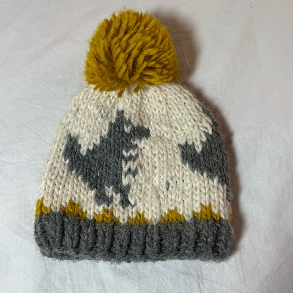 Cozy Knit Pom-Pom Beanie for Kids - White, Gray, and Yellow